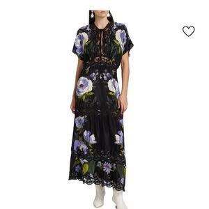 Farm Rio Soft Garden Laces Short-Sleeve Maxi Dress XS NWT